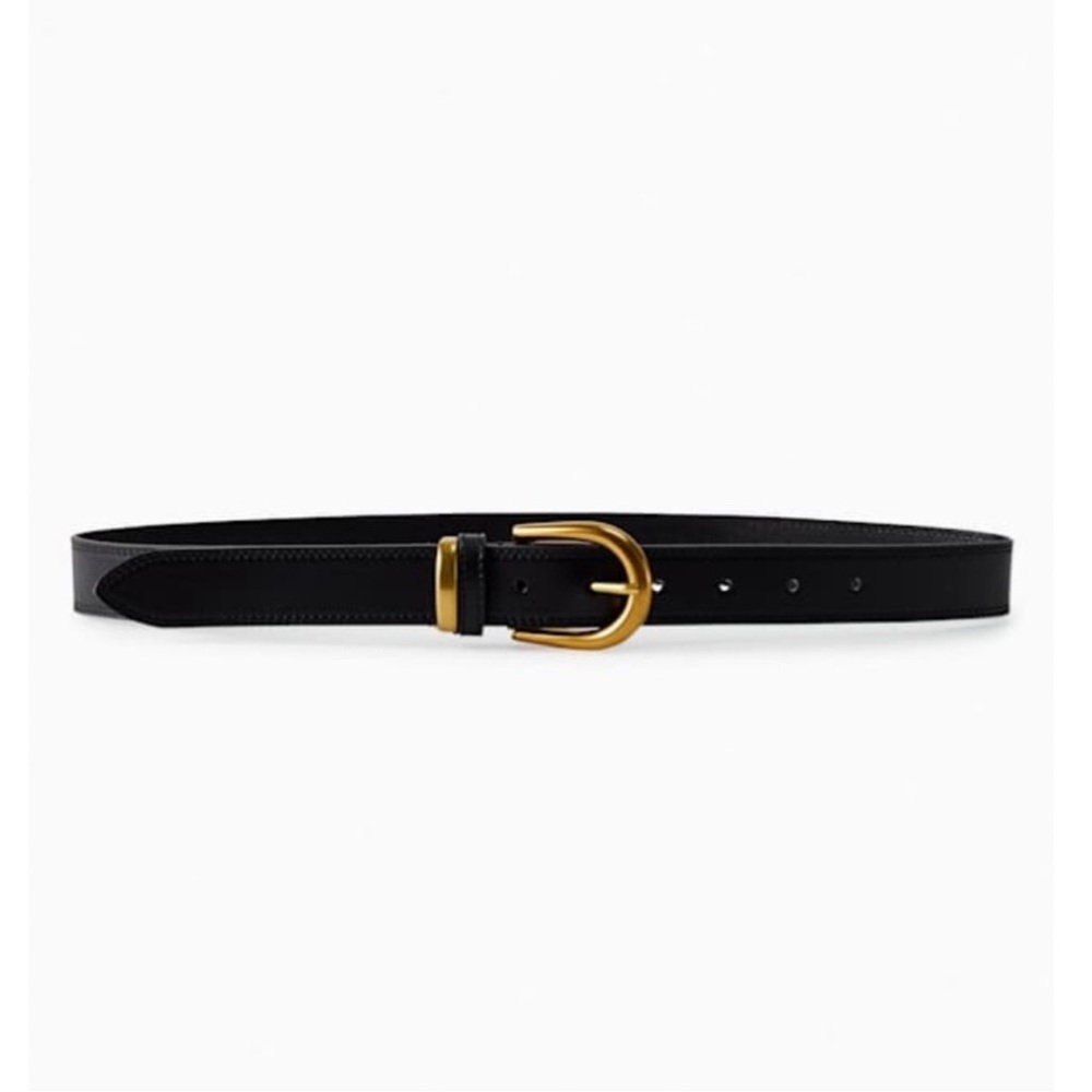 Aritzia Wilfred Solid Brass Genuine Leather Black Belt